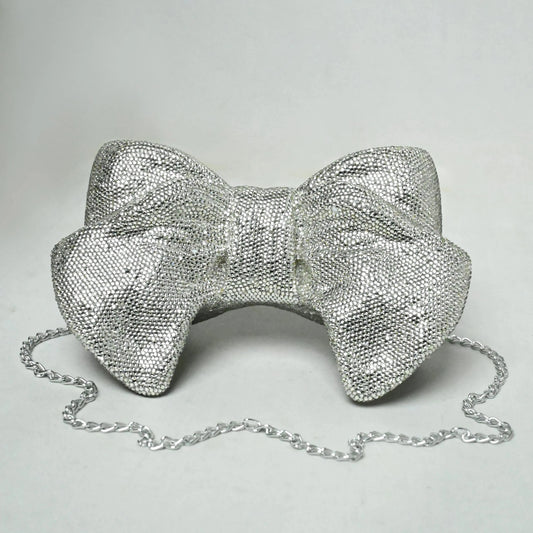 Bow Silver Clutch - Crystal