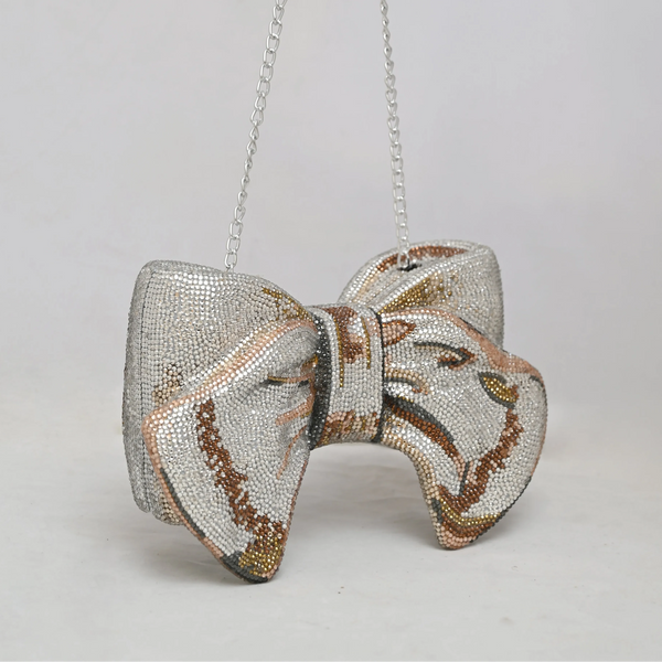 Bow Aurora Crystal Clutch | Iridescent Handcrafted Bag  display picture 3