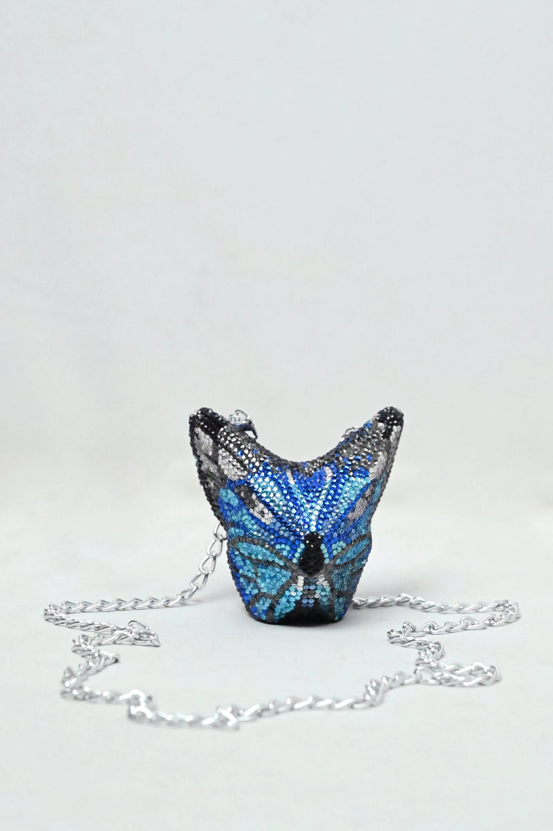 Butterfly Mini Blue Crystal Clutch | Compact Luxury Bag | Dastkari