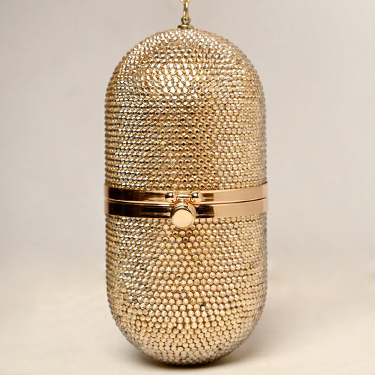 Pill Gold Clutch - Crystal